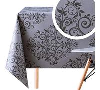 KP HOME Tovaglia Plastificata Rettangolare 140x200 cm, Plastica Tovaglia PVC 6 Posti - Copritavolo para Cucina - Impermeabile, Cerata, Antimacchia - Barocco Damascato Elegante Grigio Grafite Colore