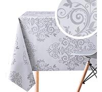 KP HOME Tovaglia Plastificata Rettangolare 250x140 cm, Tovaglia Cerata per Tavolo da 8 Posti, in PVC Facile da Pulire, Impermeabile, per Uso Interno ed Esterno, con Motivo Barocco Damascato Elegante