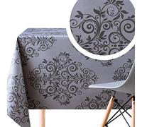 KP HOME Tovaglia Plastificata Rettangolare 250x140cm, Grigio Grafite Tovaglia Cerata Elegante per Tavolo da 8 Posti, Interni ed Esterni, PVC Facile da Pulire, Antimacchia, con Motivo Barocco Arabesco