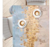 KP HOME Tovaglia Rettangolare In PVC Beige - Stampa Artistica Dorata E Blu - Dimensioni 200x140 cm - Copritavolo In Plastica Con Effetto Brillante - Tovaglia Cerata In Vinile Lavabile E Impermeabile