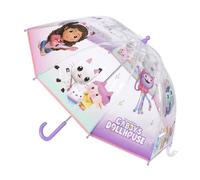 KP Pharma Gabby's - Ombrello per bambini a forma di casa delle bambole, design a cupola trasparente con stampa colorata Gabby & Friends, manico leggero e facile da impugnare, ombrello da pioggia per