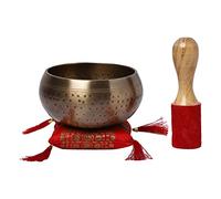 KPAVIR Set di campane tibetane martellate a mano, strumento musicale per meditazione, con bastone e cuscino (dimensioni ciotola: 12,7 cm), oro