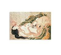 KPOKAHT Riproduzione artistica da parete su tela, motivo: Il sogno della moglie del pescatore, Katsushika Hokusai, 60 x 90 cm
