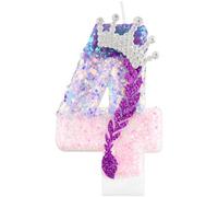 Kpop Candele di compleanno, viola rosa numero 4 candela per torta, decorazioni per il 4° compleanno delle ragazze, decorazioni scintillanti per torta a corona con paillettes per forniture per feste a