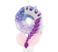 Kpop Candele di compleanno, viola rosa numero 9 candela per torta, decorazioni per 9° Birtdhay, corona scintillante con paillettes per feste a tema K pop, anniversari e celebrazioni