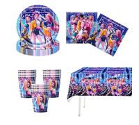 Kpop Dem_on - Set di 41 decorazioni per compleanno, Hun-trix stoviglie per compleanno, assortimenti, anime stoviglie da festa, piatto, tazza, tovaglioli di carta, tovaglie, decorazioni per feste