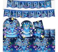 Kpop Dem_on - Set di 52 pezzi per decorazione di compleanno, Hun-trix stoviglie di compleanno, assortimenti, stoviglie da festa, bandiere allegre, piatto, tazza, tovaglioli di carta, tovaglie