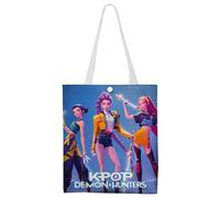 Kpop Demon Borsa in Tela Stampata Semplice e Creativa, Borsa a Tracolla Riutilizzabile, Shopper Bag, Tote Bag, per Fare Shopping, Viaggiare, Festeggiare, Regalo per Amanti del Kpop, 33 x 37 cm (A）
