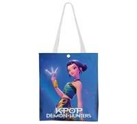 Kpop Demon Borsa in Tela Stampata Semplice e Creativa, Borsa a Tracolla Riutilizzabile, Shopper Bag, Tote Bag, per Fare Shopping, Viaggiare, Festeggiare, Regalo per Amanti del Kpop, 33 x 37 cm (D）