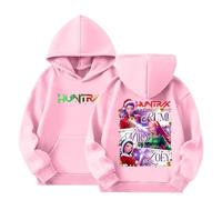KPop Demon Felpa con cappuccio unisex per bambini, a maniche lunghe, con stampa anime Huntrix, a maniche lunghe, con cappuccio, casual, per le mezze stagioni, 04-rosa, 11-12 Jahre