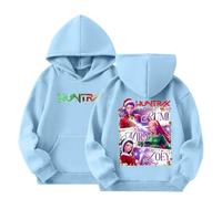 KPop Demon Felpa con cappuccio unisex per bambini, a maniche lunghe, con stampa anime Huntrix, a maniche lunghe, con cappuccio, casual, per le mezze stagioni, 04-blu chiaro, 6-7 Jahre