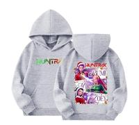 KPop Demon Felpa con cappuccio unisex per bambini, a maniche lunghe, con stampa anime Huntrix, a maniche lunghe, con cappuccio, casual, per le mezze stagioni, 04-grigio, 3-4 Jahre