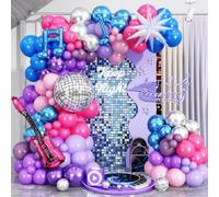 Kpop Music Balloon Garland Arch Kit, pastello Hot Pink Metallico Blu Viola Argento Palloncini Disco Ball Chitarra Nota Musica Esplodere Stella Palloncino per Ragazze Musica Fan Prom Decorazioni per
