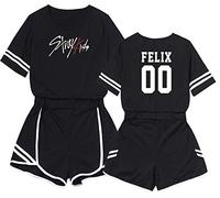 KPOP Straykids Crop Top & Pantaloncini Donna Stray Kids Crop Top & Short Maglietta Bang Chan Changbin Hyunjin Han Felix Seungmin