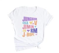 KPOPIRUDA T-Shirt da Donna B-TS, Maglietta Stampata con Nome Membro e Lettera, Merce per KPOP Merch, Bianco, L