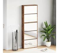 KPOUTRFG Scarpiera con specchio, 5 scomparti, rovere affumicato | 5 scomparti ribaltabili, ognuno da 3 a 4 paia di scarpe, materiale in legno, superficie liscia, supporto da parete incluso