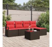 KPOUTRFG Set divano 6 pz. polyrattan marrone rosso con vano portaoggetti e | struttura in polyrattan, telaio in acciaio verniciato a polvere, cuscini idrorepellenti, spazio nascosto per la primavera e