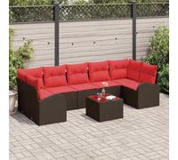 KPOUTRFG SET DIVANO DA GIARDINO 8 PZ 7 POSTI BEIGE E ROSSO POLIRATTANO | Design modulare, resistente ai raggi UV, impermeabile, telaio in acciaio, scomparti portaoggetti, cuscini in poliestere