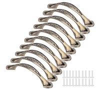 KPOYTWRDN 10 Set Cabinet Pull Handle, Zinc Alloy Drawer Handle with 96mm Hole Distance, 3D Floral Design Solid Base Cabinet Hardware for Shoebox Office Door and Drawer, Includes 20 Screws