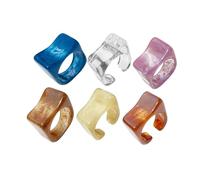 Kprusoian Set di 6 anelli colorati in resina da donna, con geometria ampia e spessa, alla moda, impilabili, in resina di plastica, quadrati, grandi, idea regalo, Resina, Nessuna pietra preziosa