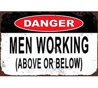 KPSheng Cartello di pericolo con scritta "Men Working Above or Below", cartello in alluminio retrò, cartello in metallo dipinto in alluminio per decorazione da parete, 30,5 x 40,6 cm