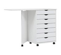 KPWENFBSL Armadio con ruote e scrivania, in legno di pino muschio, bianco | Scrivania per computer salvaspazio con ruote e 7 cassetti per lo studio, l'ufficio o la stanza creativa.