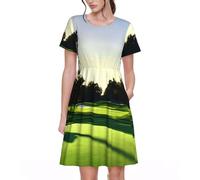 KPXXAQT Abito estivo casual a maniche corte con stampa campo da golf abiti da donna eleganti da indossare tutti i giorni, Nero , XXL