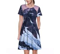 KPXXAQT Abito estivo da viaggio con stampa montagna alla moda da indossare tutti i giorni casual a maniche corte estivo girocollo, Nero , 3XL