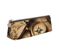 KPXXAQT Astuccio in pelle con stampa di bussola e mappa del mondo antico, alla moda, grande capacità, per scuola, viaggi, aula e l'ufficio