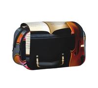 KPXXAQT Astuccio per penne a doppio strato con stampa di violino e libro, 2 tasche, per viaggi, ufficio, forniture artistiche, facile da pulire