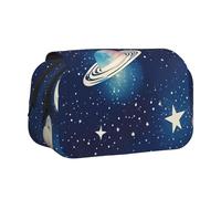 KPXXAQT Astuccio portapenne a doppio strato con stampa di cielo stellato, universo, 2 tasche, per viaggi, ufficio, articoli artistici facili da pulire