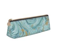 KPXXAQT Azurite Teal e Foil Gold Oil Marble Pattern Print Fashion Pencil Case Large Capacity Leather Pouch School Travel Classroom Office