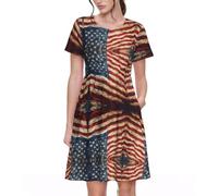 KPXXAQT Bandiera americana stampa patriottica abiti da donna eleganti abbigliamento quotidiano casual manica corta abito estivo girocollo, Nero , 3XL