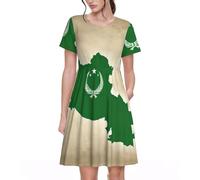 KPXXAQT Bandiera della Repubblica dell'Uzbekistan map01 Stampa Abiti da donna alla moda Abbigliamento quotidiano Casual Manica Corta Abito estivo Girocollo, Nero , L