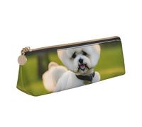 KPXXAQT Bichon Frise Dog on the Grass Print - Astuccio in pelle di grande capacità, per scuola, viaggi, aula e l'ufficio