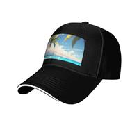 KPXXAQT Cappello da baseball con stampa di palme su mare blu oceano taglia regolabile elegante cappello da sandwich semplicemente aggiungendo un tocco di stile quotidiano, Nero , Taglia unica