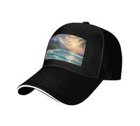 KPXXAQT Cappello da baseball con stampa di palme su mare blu oceano taglia regolabile elegante cappello da sandwich semplicemente aggiungendo un tocco di stile quotidiano, Nero , Taglia unica