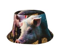 KPXXAQT Cappello universale a tesa larga con stampa di maiali in fattoria, protezione solare, comodo per avventure all'aria aperta, nero