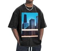 KPXXAQT Chicago Reflect Print Facilità ospitare diversi tipi di corpo casual manica corta traspirabilità moda, Nero , L