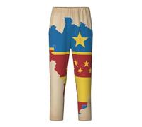KPXXAQT Congo bandiera mappa con stelle Stampa Sonno Tempo libero Pantaloni Comodi Fit Pantaloni Pigiama Pantaloni Relax Comodo, Nero , S