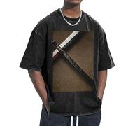 KPXXAQT Giapponese Samurai Spada Stampa Facilità Accogliere Diversi Tipi di Corpo Casual Manica Corta Traspirabilità Moda, Nero , S