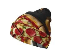 KPXXAQT Grande stampa pizza altamente elastico berretto elegante lavorato a maglia Beanie caldo inverno cappelli morbidi unisex berretti nero