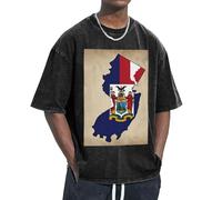 KPXXAQT New Jersey Flag Map02 Stampa Facilità Accogliere diversi tipi di corpo Casual Manica Corta Traspirabilità Moda, Nero , XL