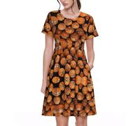 KPXXAQT Pallacanestro Stampa Arancione Abiti Da Donna Alla Moda Abbigliamento Quotidiano Casual Manica Corta Abito Estivo, Nero , 3XL