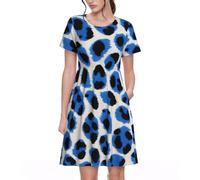 KPXXAQT Stampa di carta da parati leopardata abiti da donna alla moda abbigliamento quotidiano casual manica corta abito estivo girocollo, Nero , M