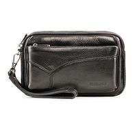 KPYWZER Portafoglio a pochette da uomo in pelle, con cinturino da polso, #01Nero, Small