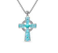KQ&TTENG Collana a croce in argento Sterling S925 con ciondolo a forma di Gesù croce ipoallergenico, cristianesimo religioso, per uomini e donne, Argento sterling, Turchese