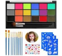 KQDRAVINE Set Trucco per Bambini, 18 Colori Face Painting, Include 12 Pennelli, 40 Modelli per Tatuaggi e Adesivi Glitterati, Trucca Bimbi, Adatto per Carnevali, Feste di Compleanno, Halloween