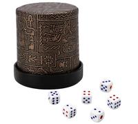 KQDRAVINE Tazza a cubo di alta qualità, in pelle, 9 cm, con incisione, in vera pelle, con 6 cubi, in pelle medievale (marrone scuro)