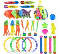 KQFCAZRE 28 Pezzi Set di Giochi da Immersione con Sacca Ben Visibili Set di Giochi da Piscina Resistenti all’Acqua Anelli Immersione per Famiglie